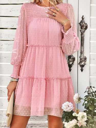 Elegant Women's Spring\u002FSummer Chiffon Smocked Jacquard Panel Dress, Sophisticated and Stylish