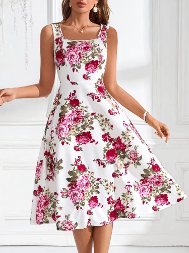 Machine Washable Print Sleeveless A-Line Dress | Polyester Blend | Machine Washable | Perfect for Spring\u002FSummer Events