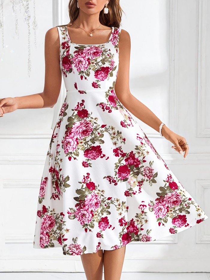 Machine Washable Print Sleeveless A-Line Dress | Polyester Blend | Machine Washable | Perfect for Spring\u002FSummer Events