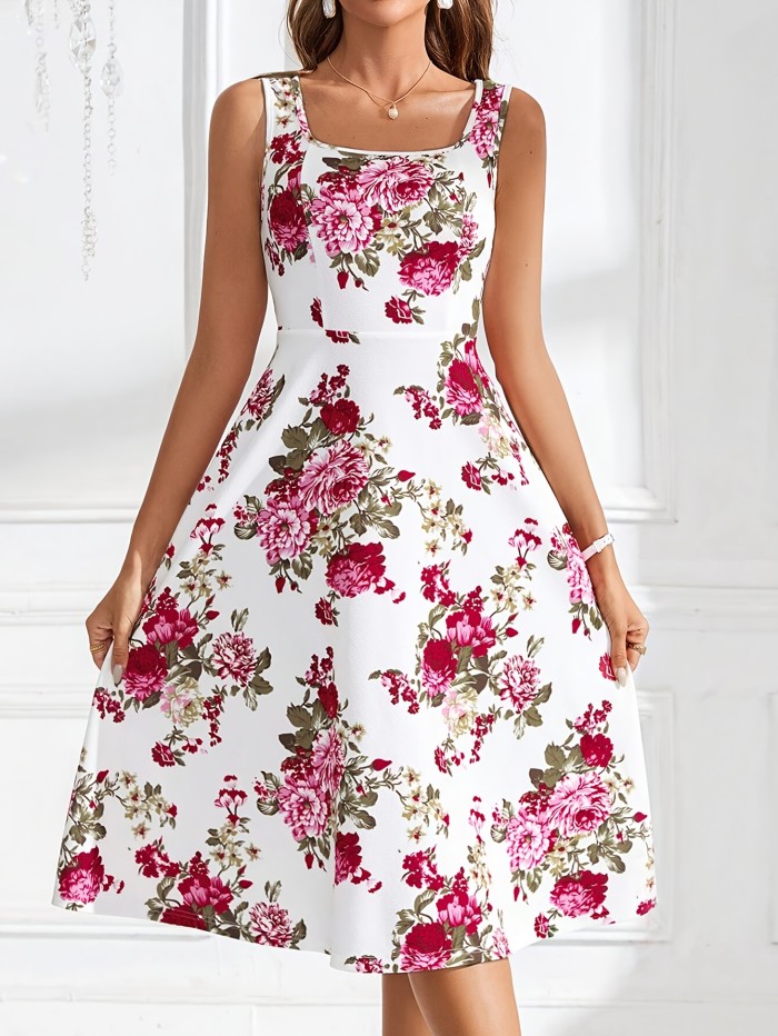 Machine Washable Print Sleeveless A-Line Dress | Polyester Blend | Machine Washable | Perfect for Spring\u002FSummer Events