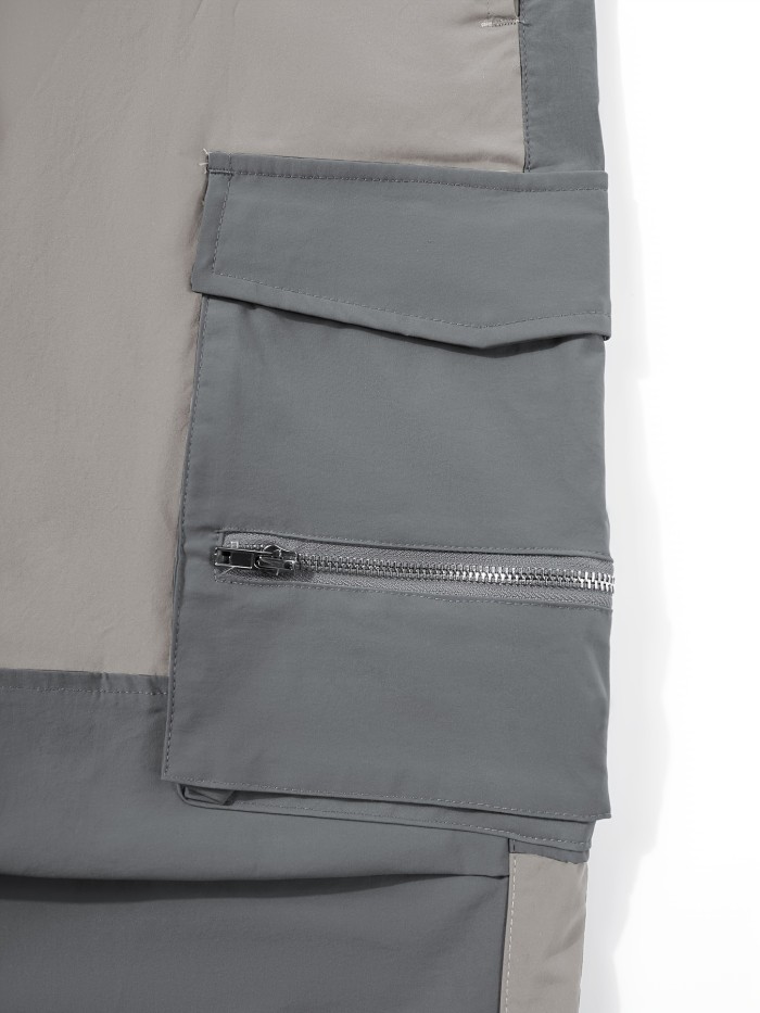 Trendy Commuter Pants Two-Tone Cargo Pants - Comfortable Polyester Blend with Multiple Zippered Pockets - Ideal for Outdoor Activities and Casual Wear