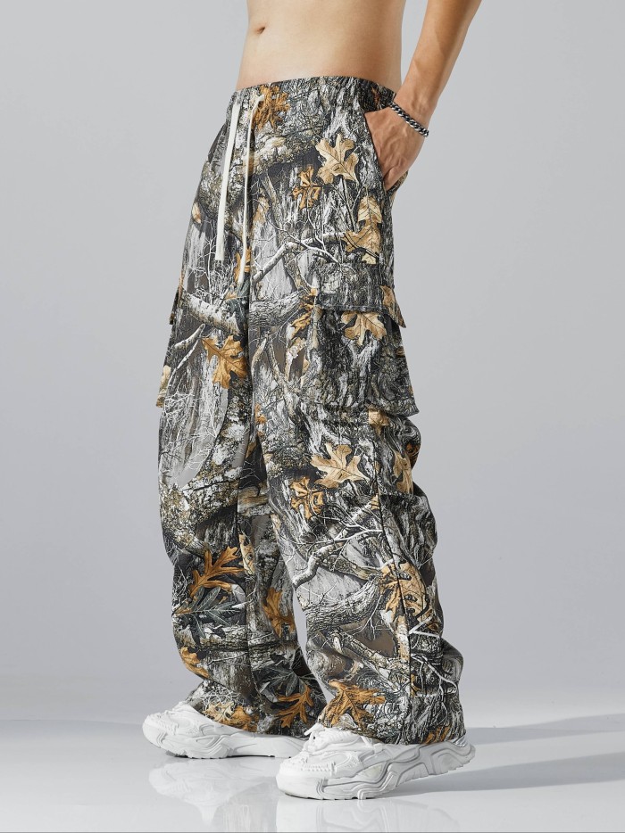 Men's Tropical Print Cargo Pants - Breathable, Water-Resistant, Loose Fit with Multiple Pockets for Outdoor & Casual Wear