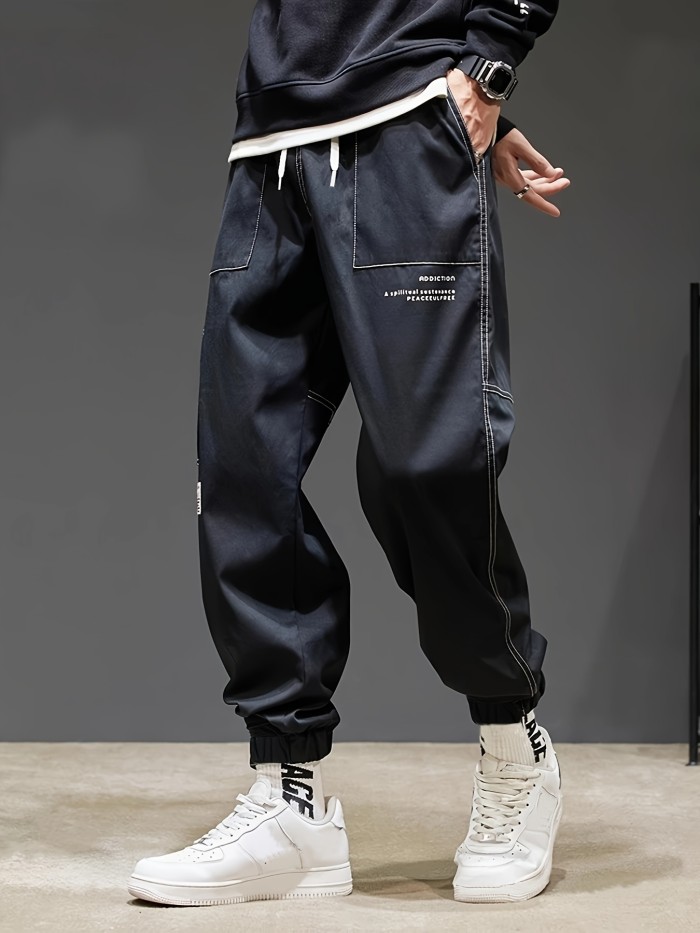 Men's casual tapered multi-pocket jogger, chic street-style overalls