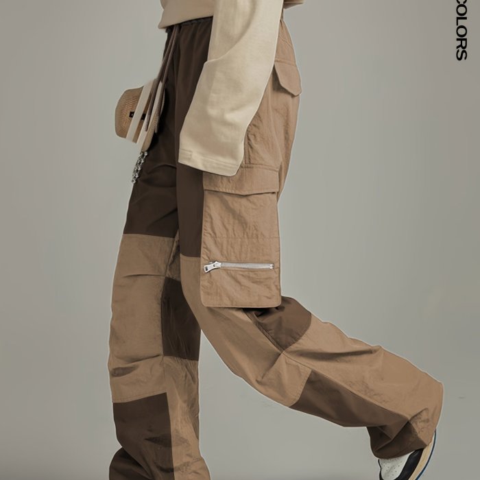 Trendy Commuter Pants Two-Tone Cargo Pants - Comfortable Polyester Blend with Multiple Zippered Pockets - Ideal for Outdoor Activities and Casual Wear