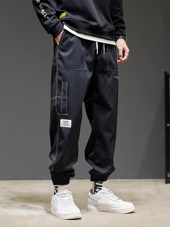 Men's casual tapered multi-pocket jogger, chic street-style overalls