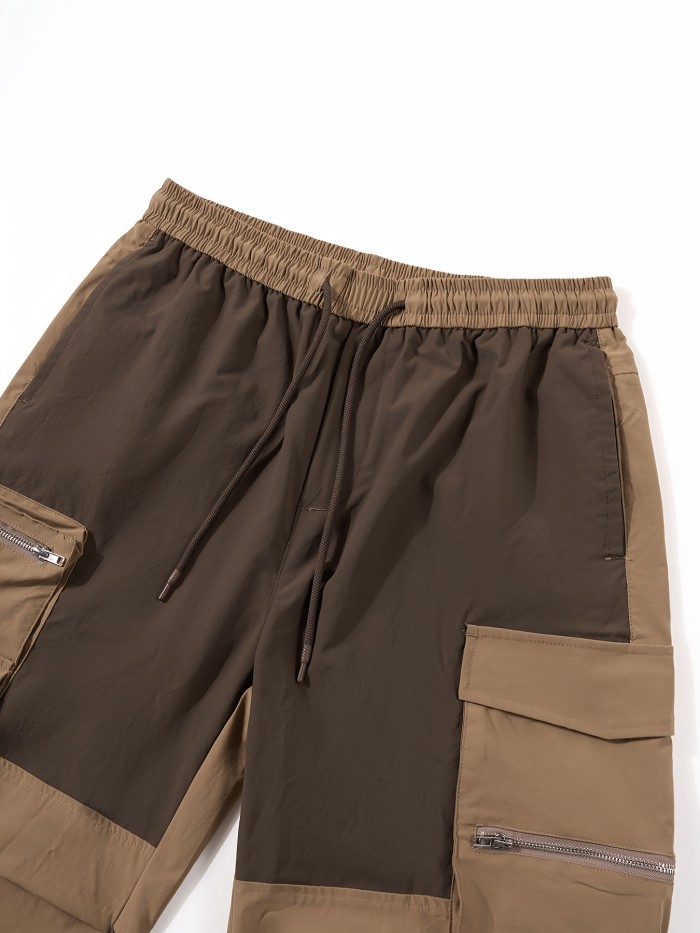 Trendy Commuter Pants Two-Tone Cargo Pants - Comfortable Polyester Blend with Multiple Zippered Pockets - Ideal for Outdoor Activities and Casual Wear
