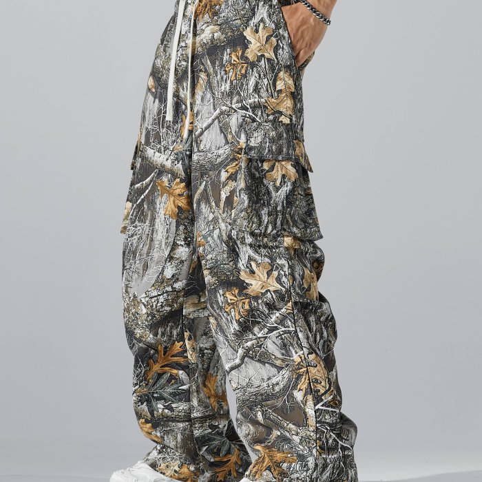 Men's Tropical Print Cargo Pants - Breathable, Water-Resistant, Loose Fit with Multiple Pockets for Outdoor & Casual Wear