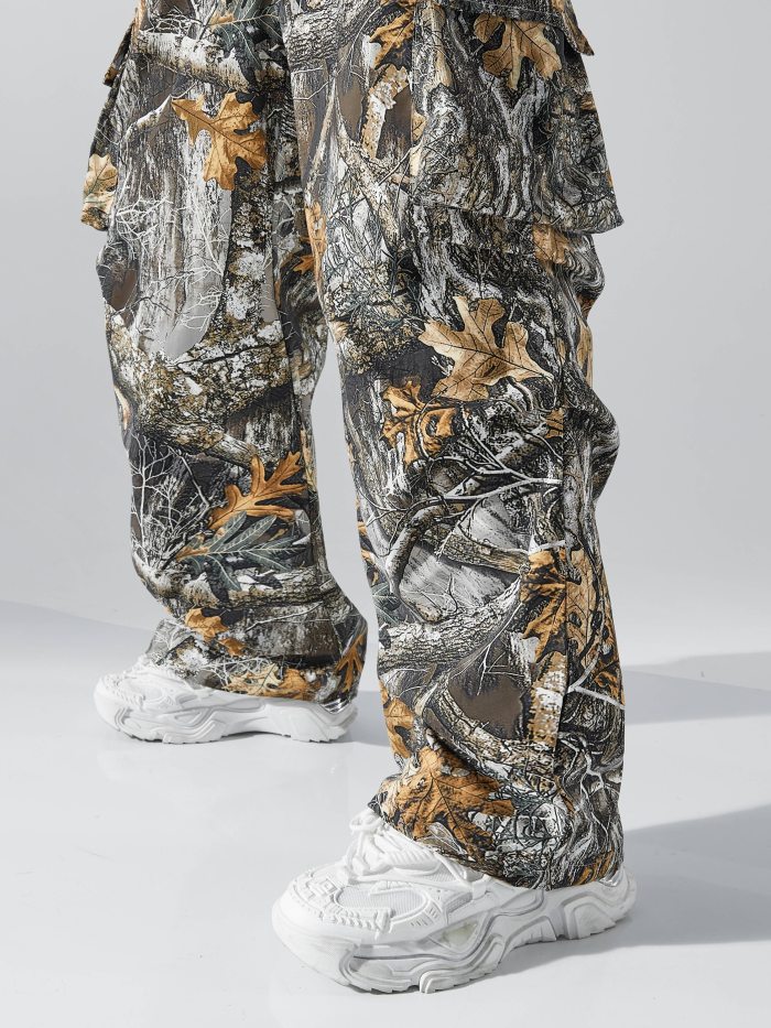Men's Tropical Print Cargo Pants - Breathable, Water-Resistant, Loose Fit with Multiple Pockets for Outdoor & Casual Wear