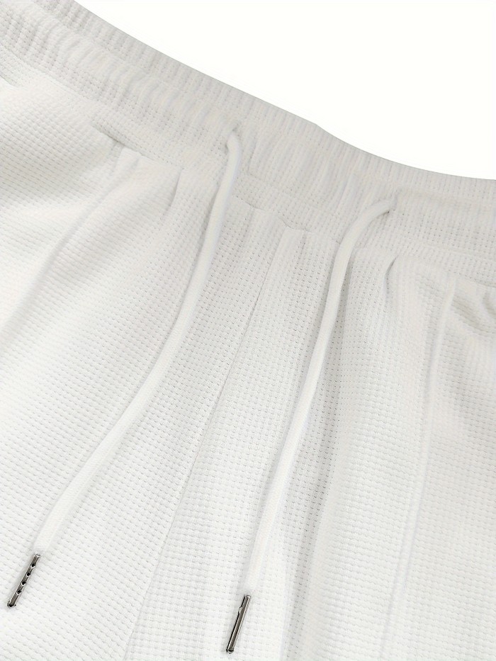 Textured Waffle Pattern Pants Slim Fit Textured Waffle Pattern Drawstring Casual Pants - Men's