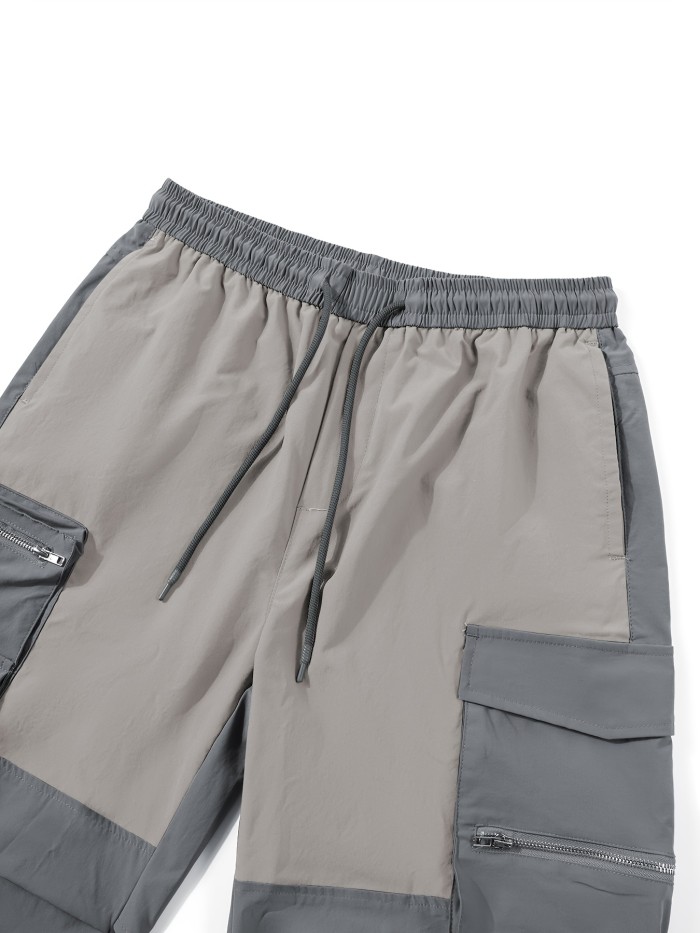 Trendy Commuter Pants Two-Tone Cargo Pants - Comfortable Polyester Blend with Multiple Zippered Pockets - Ideal for Outdoor Activities and Casual Wear