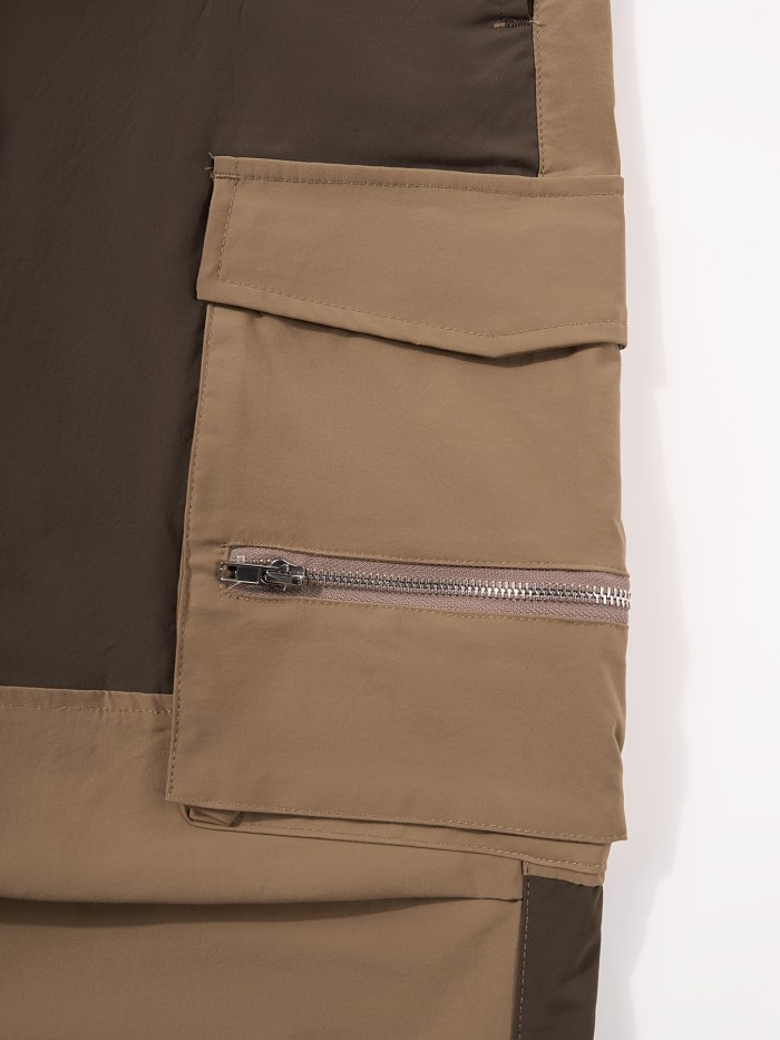 Trendy Commuter Pants Two-Tone Cargo Pants - Comfortable Polyester Blend with Multiple Zippered Pockets - Ideal for Outdoor Activities and Casual Wear