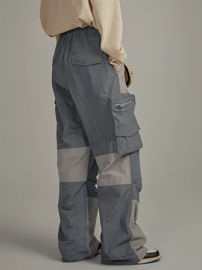 Trendy Commuter Pants Two-Tone Cargo Pants - Comfortable Polyester Blend with Multiple Zippered Pockets - Ideal for Outdoor Activities and Casual Wear