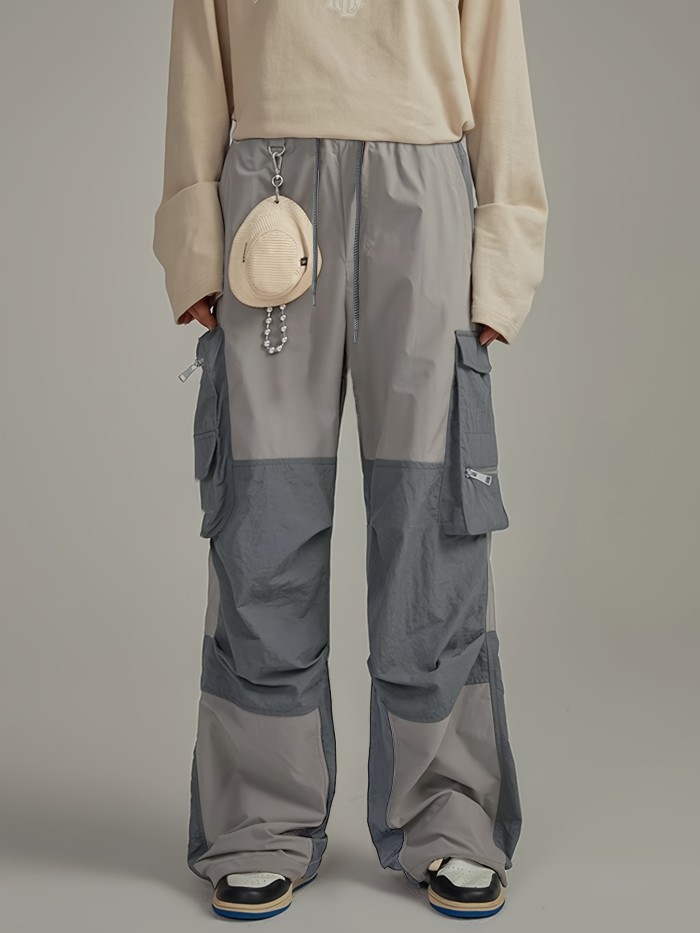 Trendy Commuter Pants Two-Tone Cargo Pants - Comfortable Polyester Blend with Multiple Zippered Pockets - Ideal for Outdoor Activities and Casual Wear
