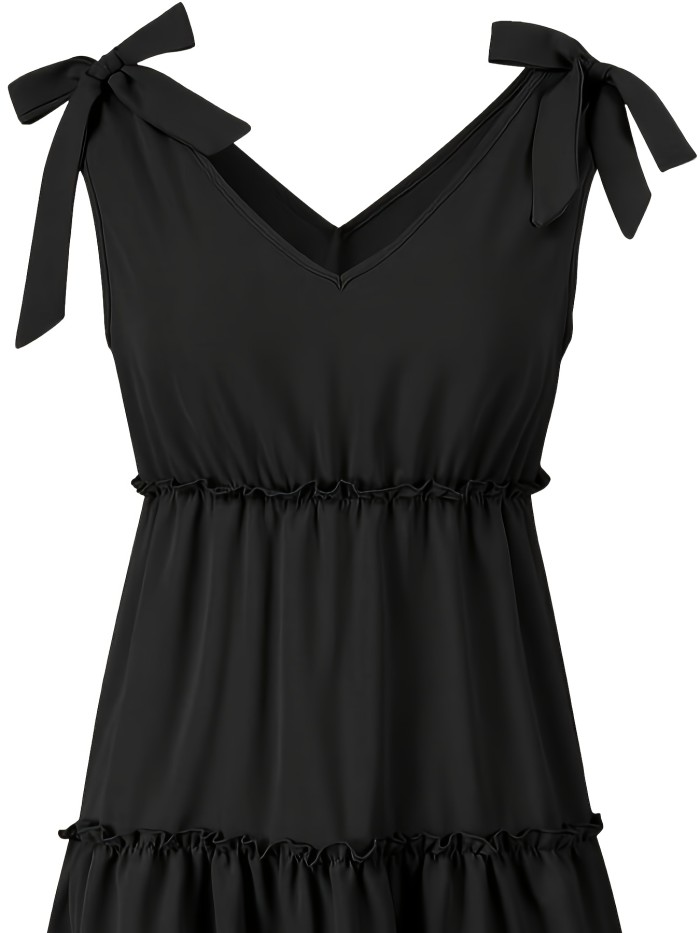 Women's Fashion Summer Hot Sale Sleeveless Front and Back V-Neck Solid Color Bow Lace Edge Backless Dress