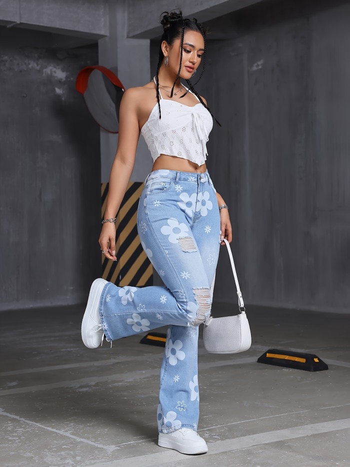 Women's Printed Elastic Straight Trousers