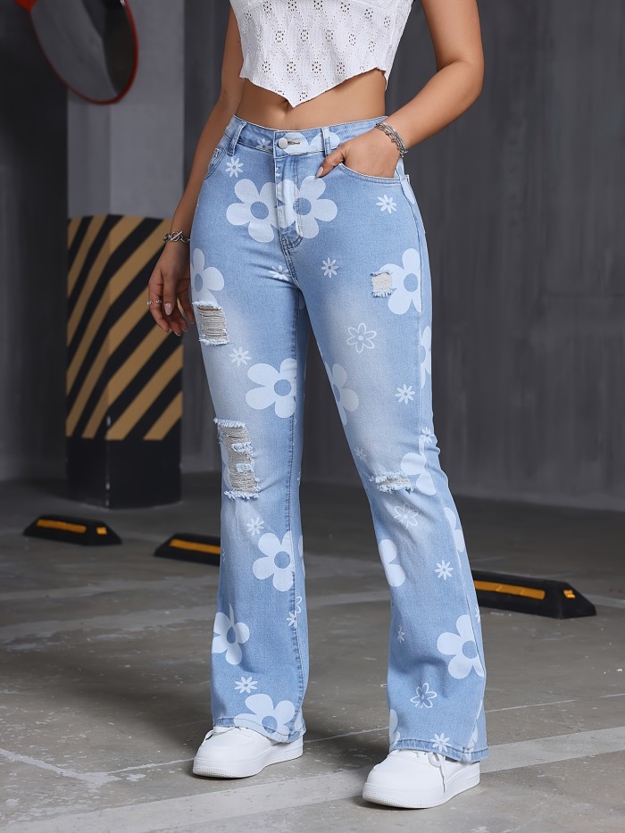 Women's Printed Elastic Straight Trousers