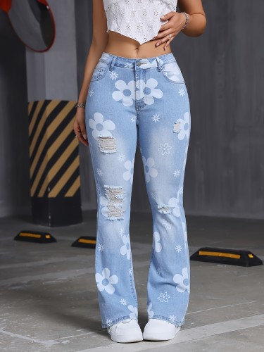 Women's Printed Elastic Straight Trousers