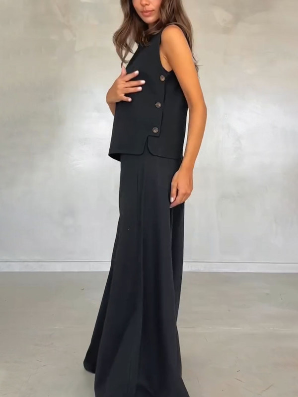 Casual sleeveless black two piece set