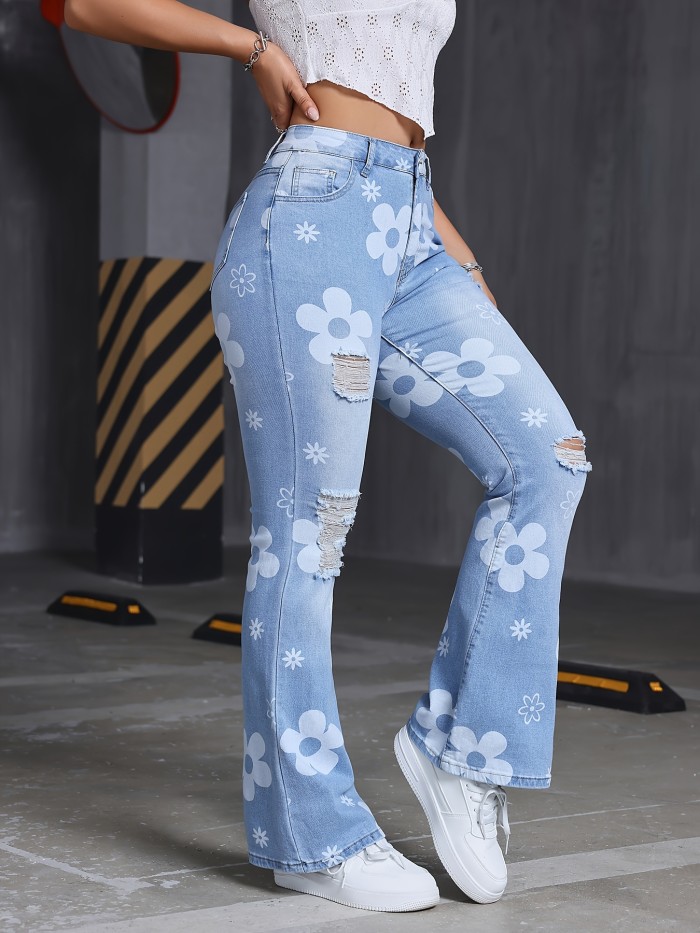 Women's Printed Elastic Straight Trousers