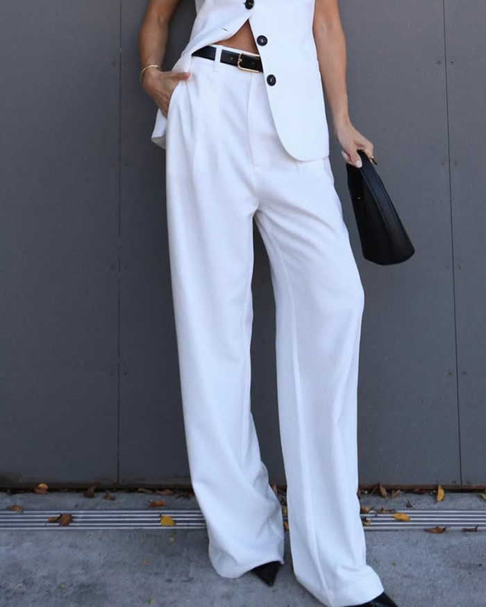 Fashion Commuter Solid Color Top & Pants Two-Piece Set