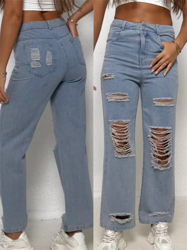 Fashion Personality Women'S Ripped Jeans - Street Ripped Pants Show More Personality, Micro-Elastic Slim Fit, Ripped Symmetrical Design