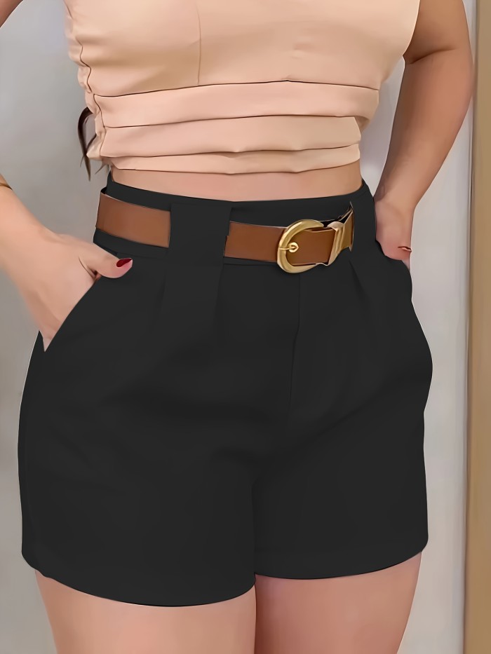 Everyday Comfort Women's Elegant White Casual Shorts - High-Waisted, Pleated Design, Polyester, No Stretch, with Pockets, Ideal for Spring\u002FSummer\u002FFall, High Waisted Shorts