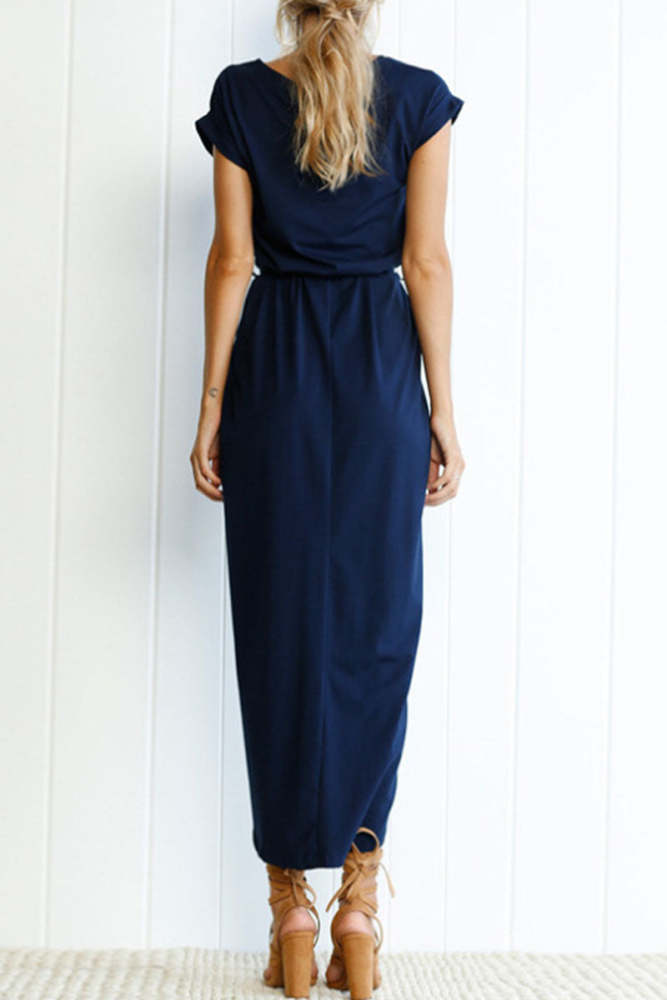 Casual Solid Frenulum O Neck Irregular Dresses(6 Colors)