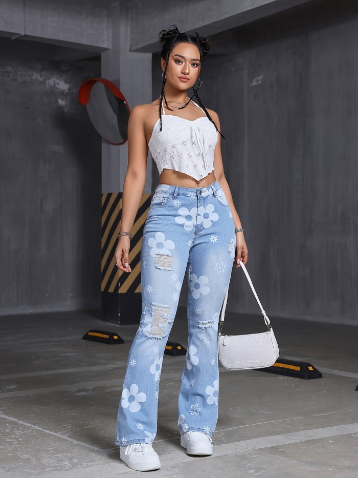 Women's Printed Elastic Straight Trousers