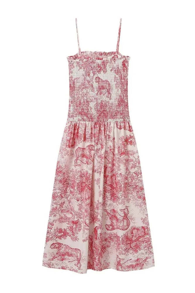 Sexy Floral Print Contrast Square Neck Sling Dresses