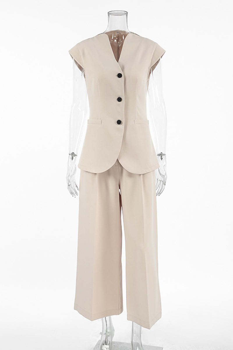 British Style Elegant Solid Pocket Buttons Without Belt O Neck Long Sleeve Two Pieces（No Belt）