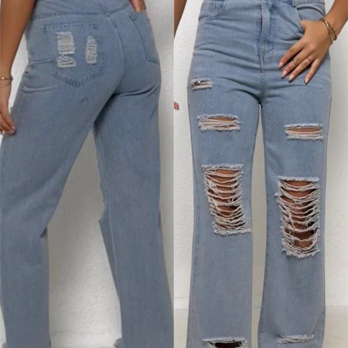 Fashion Personality Women'S Ripped Jeans - Street Ripped Pants Show More Personality, Micro-Elastic Slim Fit, Ripped Symmetrical Design