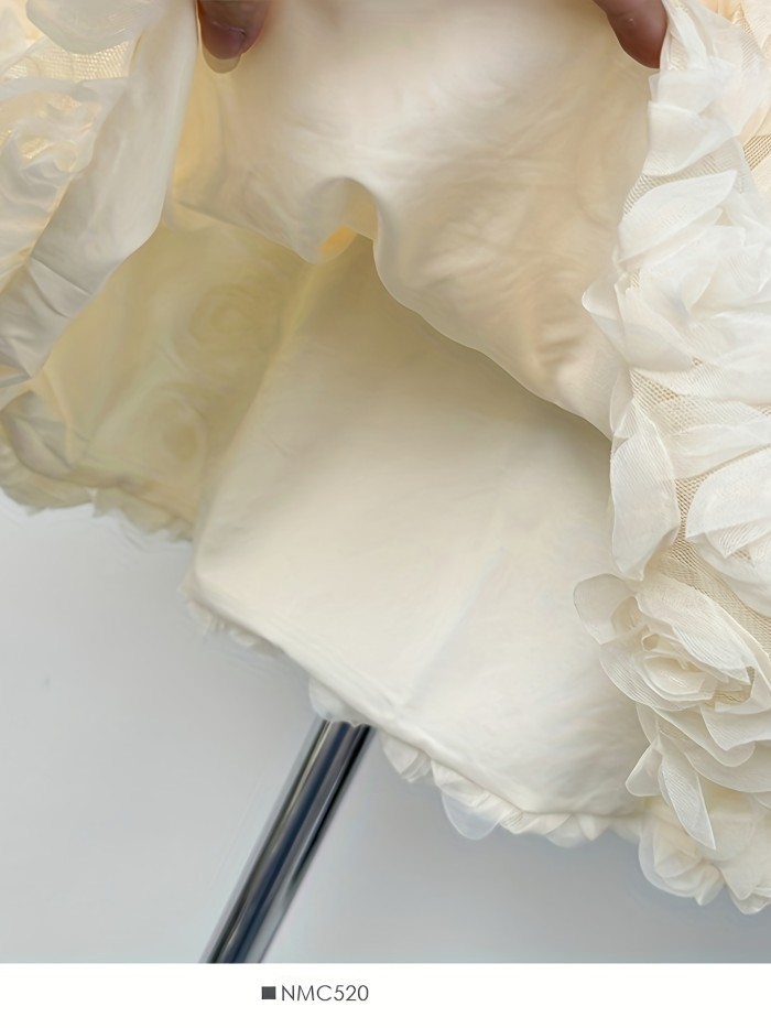 1pc Lightweight Rose Mini Skirt 1pc Women'S Cute 3D Rose Pattern Polyester Tulle Mini Skirt, Elastic Waist A-Line Short, Lightweight 150g\u002Fm² Fabric, with Embroidery Detail, for Spring\u002FSummer Fashion, Umbrella Hem