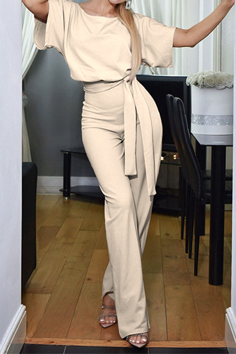 Fashion Dot Patchwork Halter Straight Jumpsuits(4 Colors)