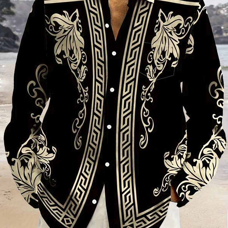3D Print Long Sleeve Shirt Vintage Baroque Court Style Floral 3D Print Men's Plus Size Buttons Pocket Long Sleeve Shirt