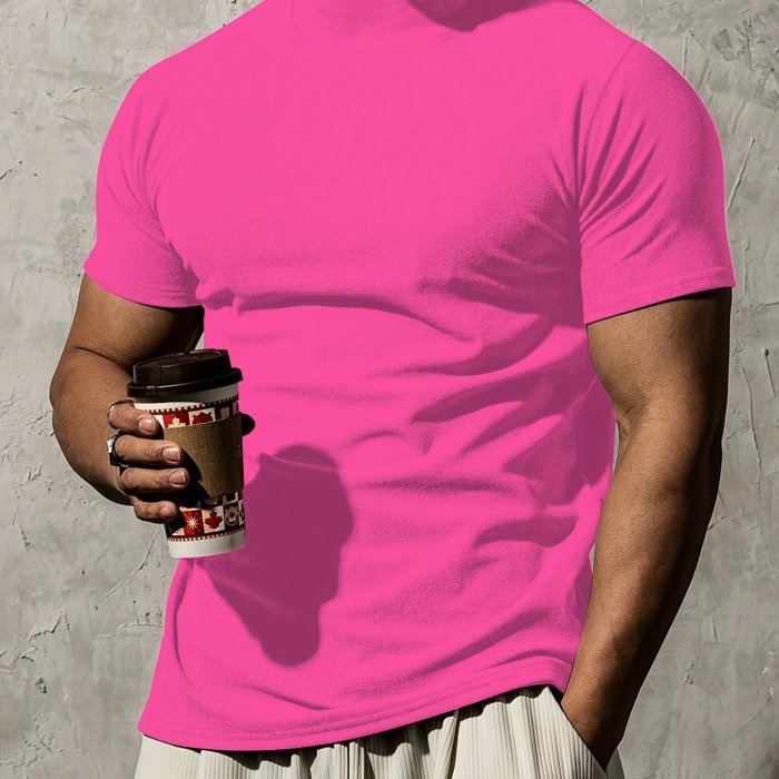 Summer Outdoor Short Sleeve Solid Colour T-shirt - Men's Fashion Turtleneck