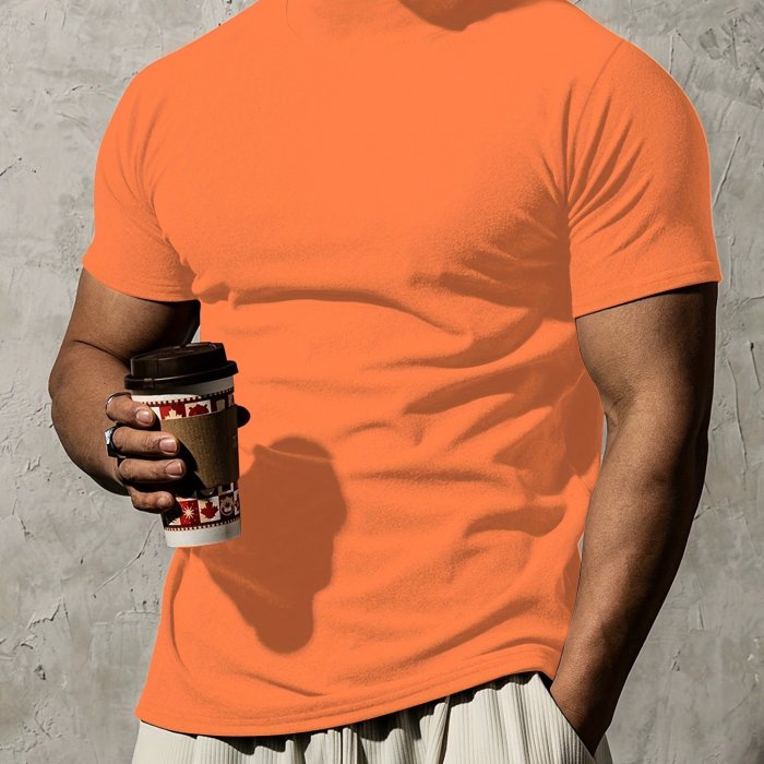 Summer Outdoor Short Sleeve Solid Colour T-shirt - Men's Fashion Turtleneck