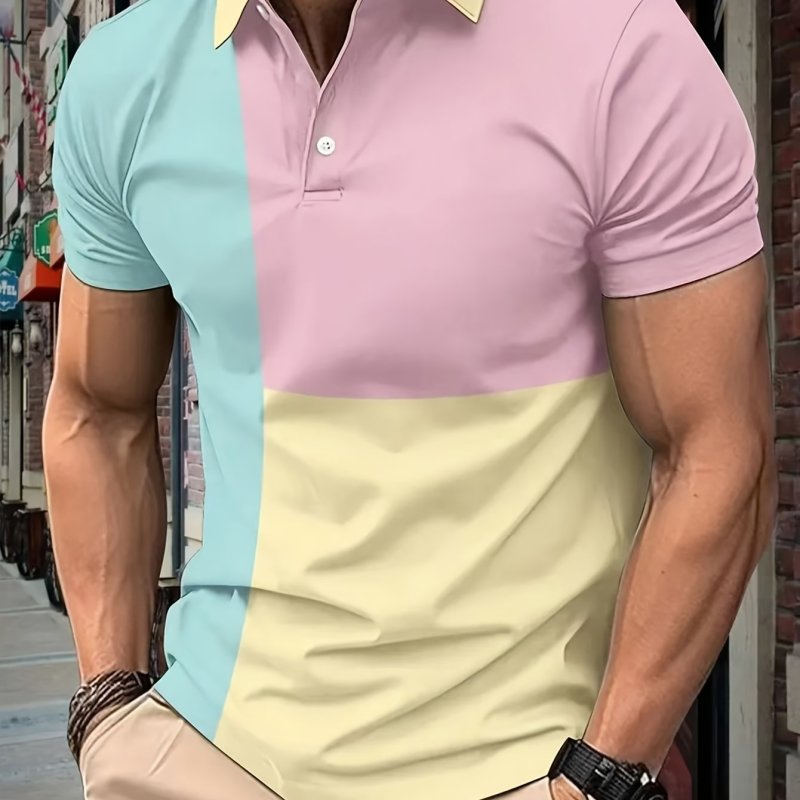 Lightweight Breathable Golf Shirt Men's Premium Digital Print Golf Shirt - Lightweight, Breathable Polyester, Short Sleeve with Button Detail, Perfect for All Seasons
