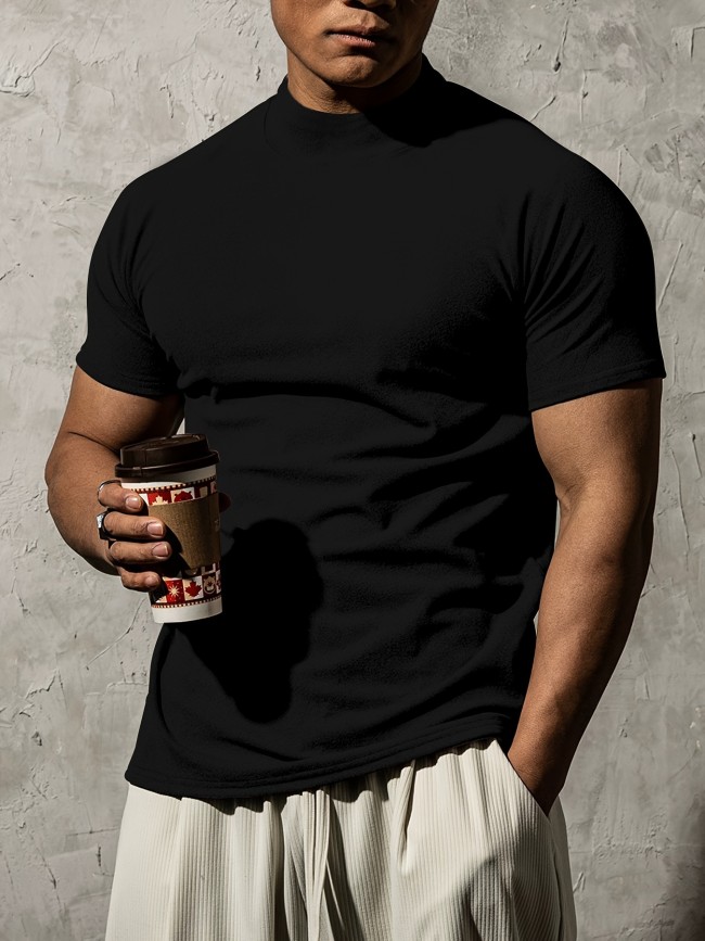Summer Outdoor Short Sleeve Solid Colour T-shirt - Men's Fashion Turtleneck