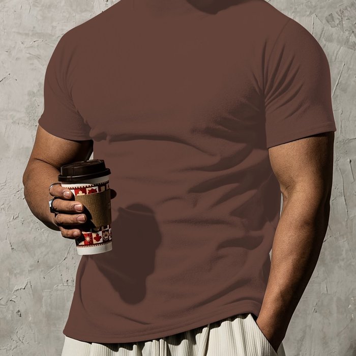 Summer Outdoor Short Sleeve Solid Colour T-shirt - Men's Fashion Turtleneck