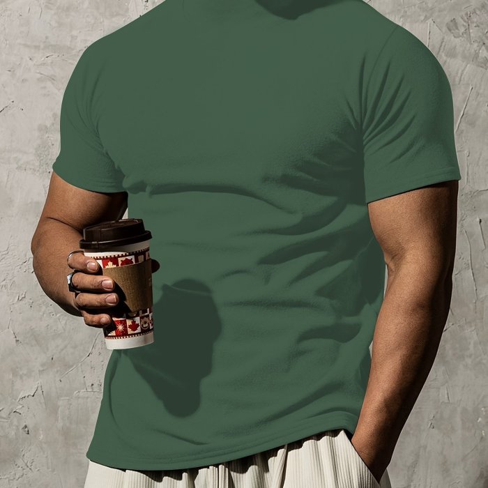 Summer Outdoor Short Sleeve Solid Colour T-shirt - Men's Fashion Turtleneck