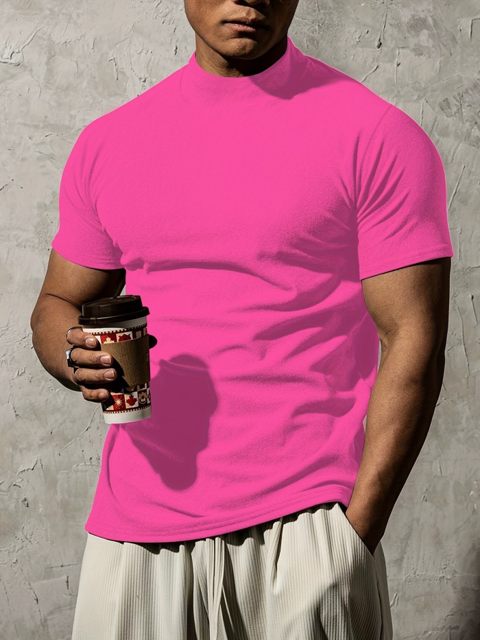 Summer Outdoor Short Sleeve Solid Colour T-shirt - Men's Fashion Turtleneck
