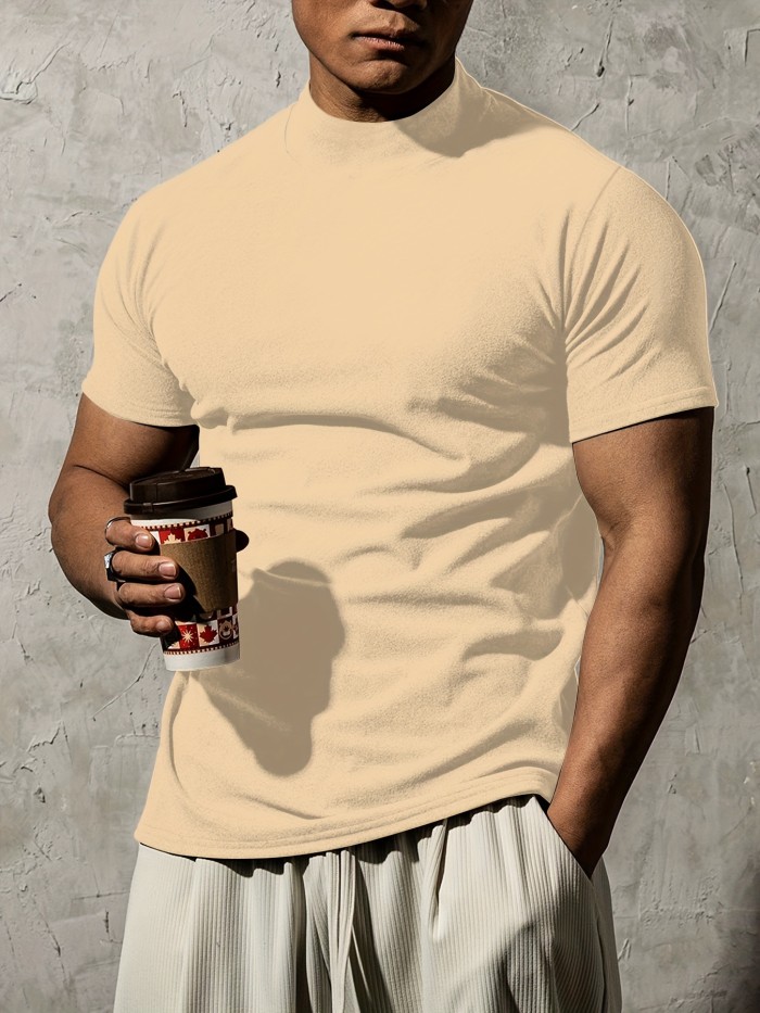 Summer Outdoor Short Sleeve Solid Colour T-shirt - Men's Fashion Turtleneck