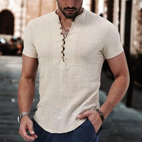 Men's Linen Casual Shirt Minimalist V-neck Summer Casual Tops