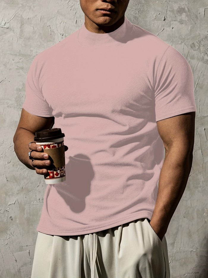 Summer Outdoor Short Sleeve Solid Colour T-shirt - Men's Fashion Turtleneck