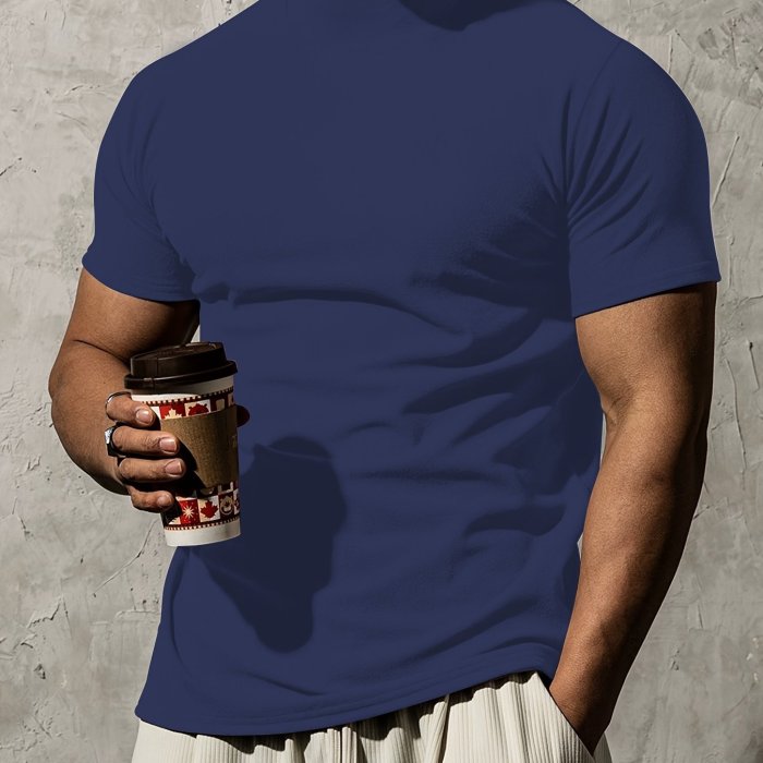Summer Outdoor Short Sleeve Solid Colour T-shirt - Men's Fashion Turtleneck