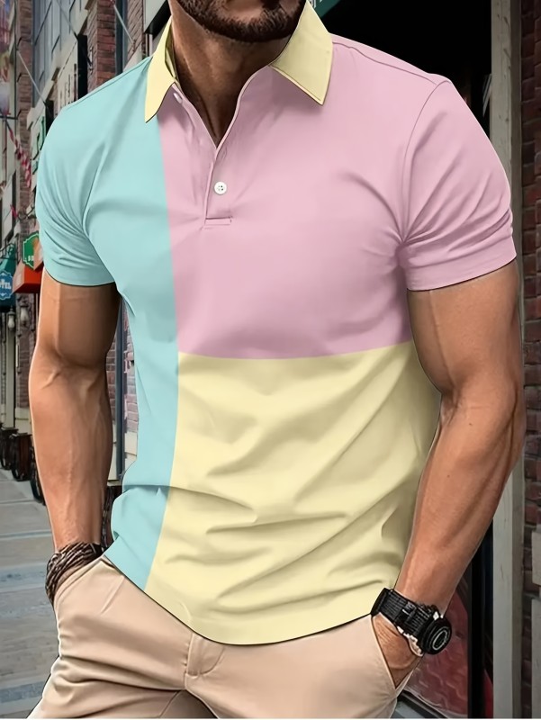Lightweight Breathable Golf Shirt Men's Premium Digital Print Golf Shirt - Lightweight, Breathable Polyester, Short Sleeve with Button Detail, Perfect for All Seasons