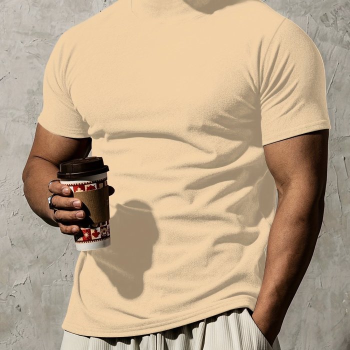 Summer Outdoor Short Sleeve Solid Colour T-shirt - Men's Fashion Turtleneck