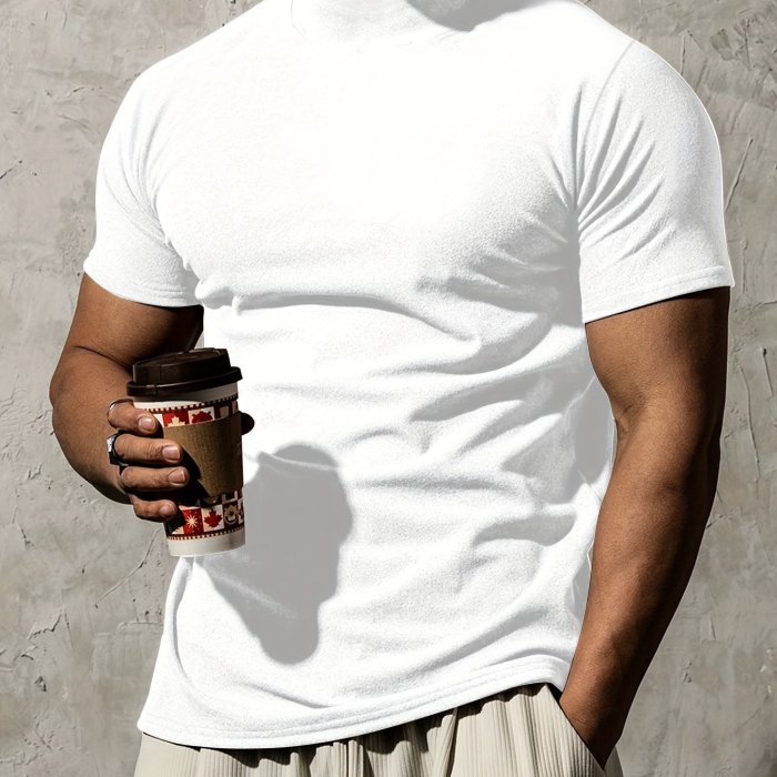 Summer Outdoor Short Sleeve Solid Colour T-shirt - Men's Fashion Turtleneck