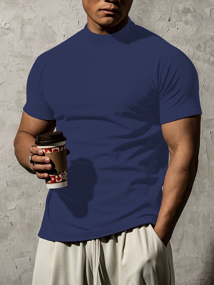 Summer Outdoor Short Sleeve Solid Colour T-shirt - Men's Fashion Turtleneck