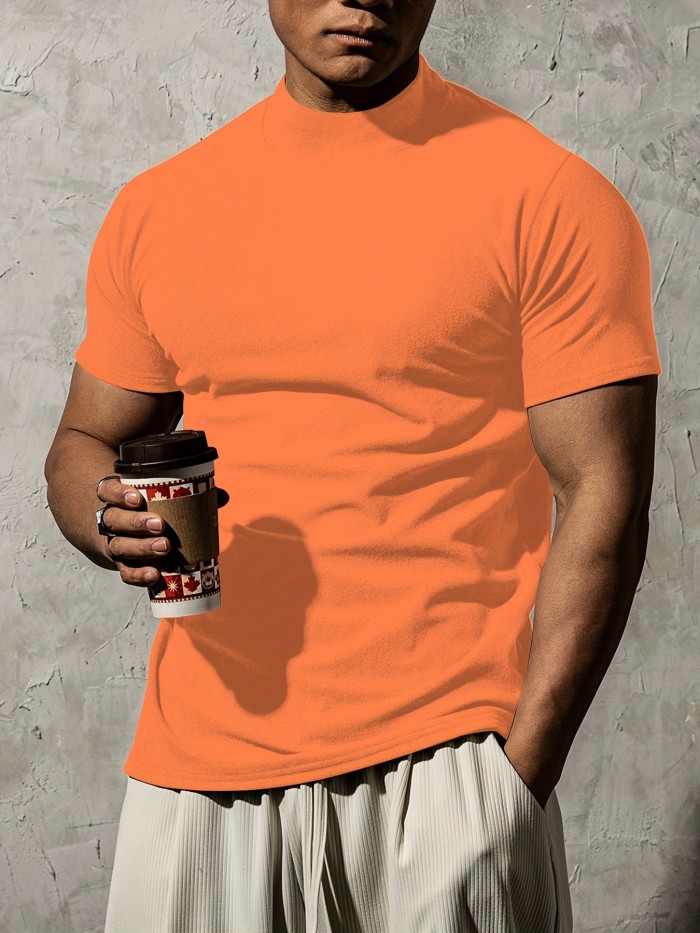 Summer Outdoor Short Sleeve Solid Colour T-shirt - Men's Fashion Turtleneck